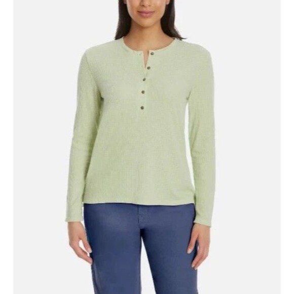 GH Bass Womens Large Light Green Shirt Top Textured Henley Long Sleeve T-Shirt - Picture 9 of 9